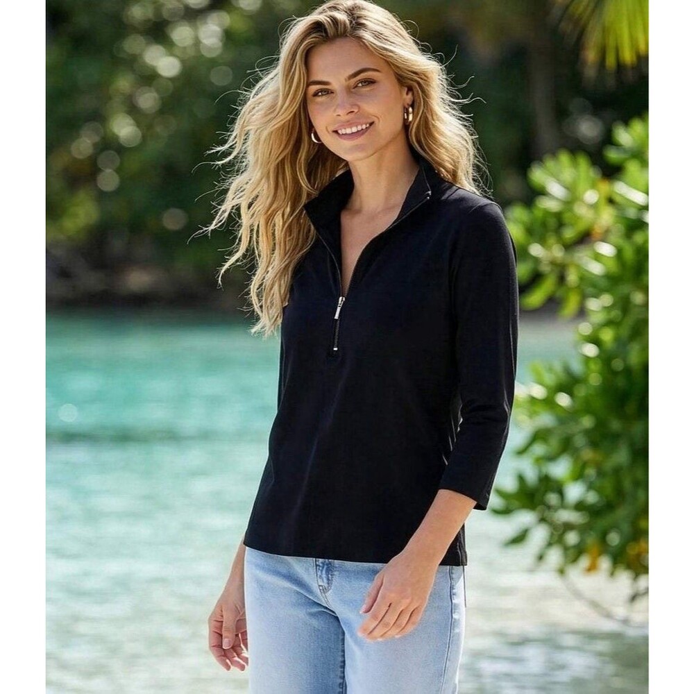 Karen Kane Black Travel Jersey Mock Neck Zip Top Shirt XL NWOT